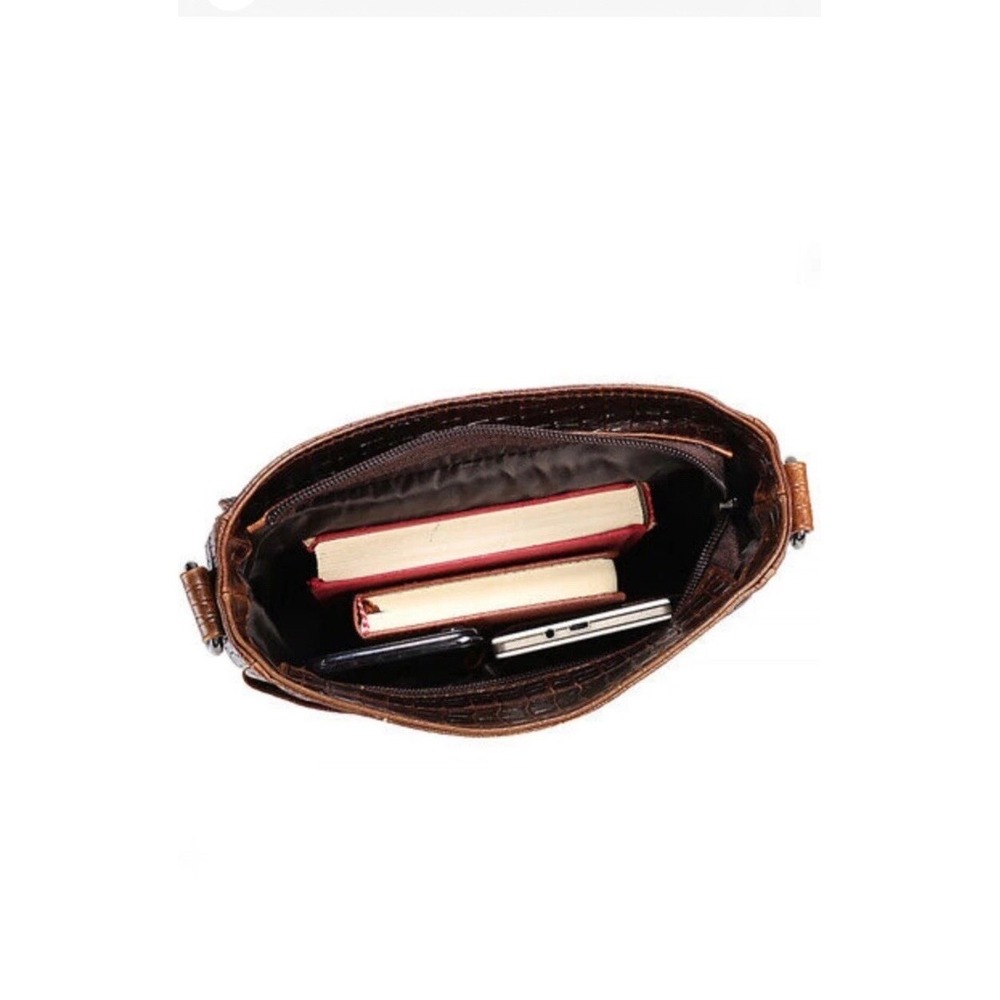 100% Genuine Leather Unisex Shoulder Bag Crocodile Pattern Bag 11" Messenger Bag - Picture 12 of 16